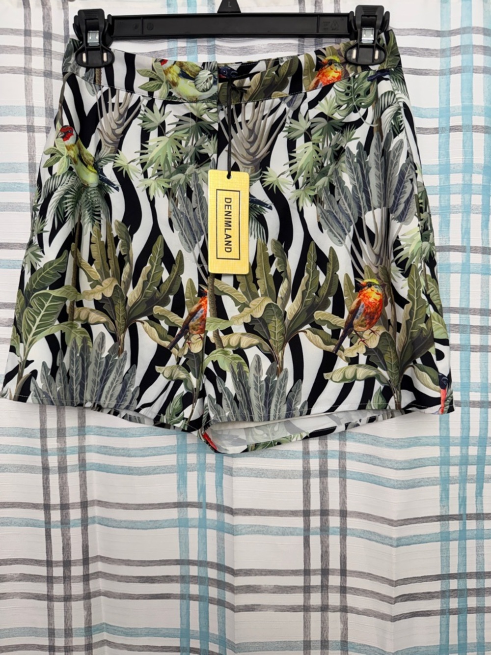 Tropical Parrot Print High waist Short - Black, White & Green